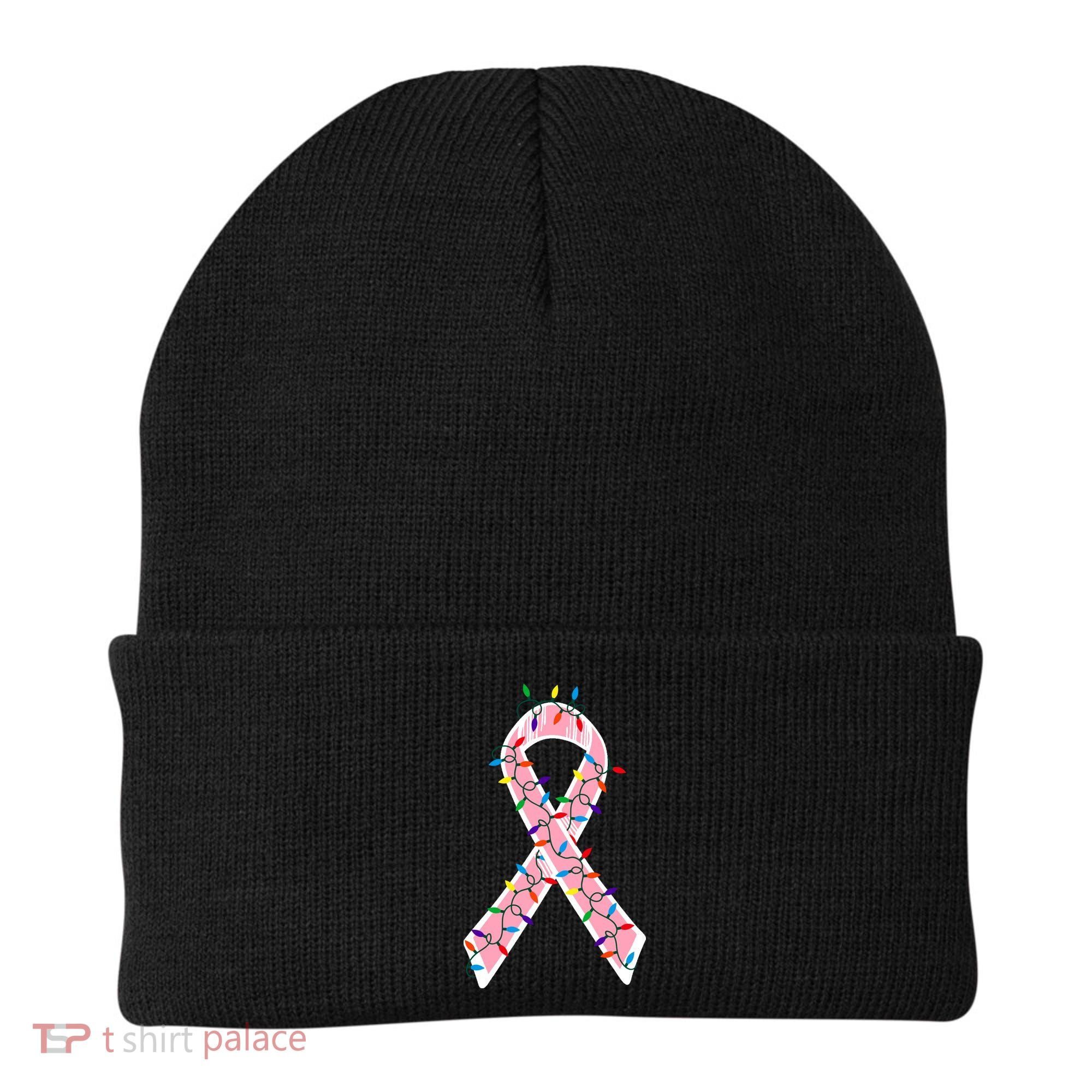 Christmas Lights Breast Cancer Ribbon Beanie