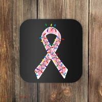 Christmas Lights Breast Cancer Ribbon Coaster thumb 0
