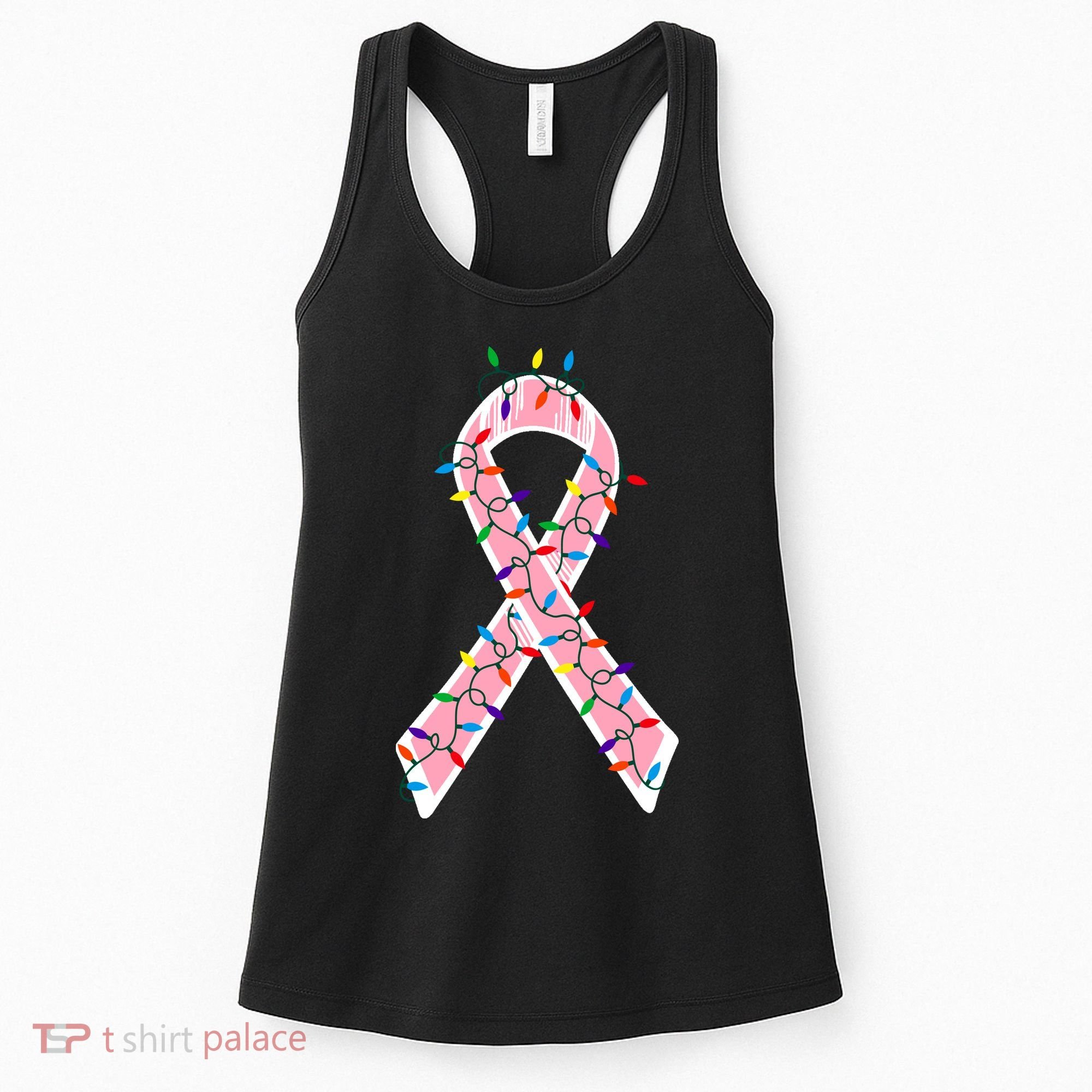 Christmas Lights Breast Cancer Ribbon Women's Tank Top