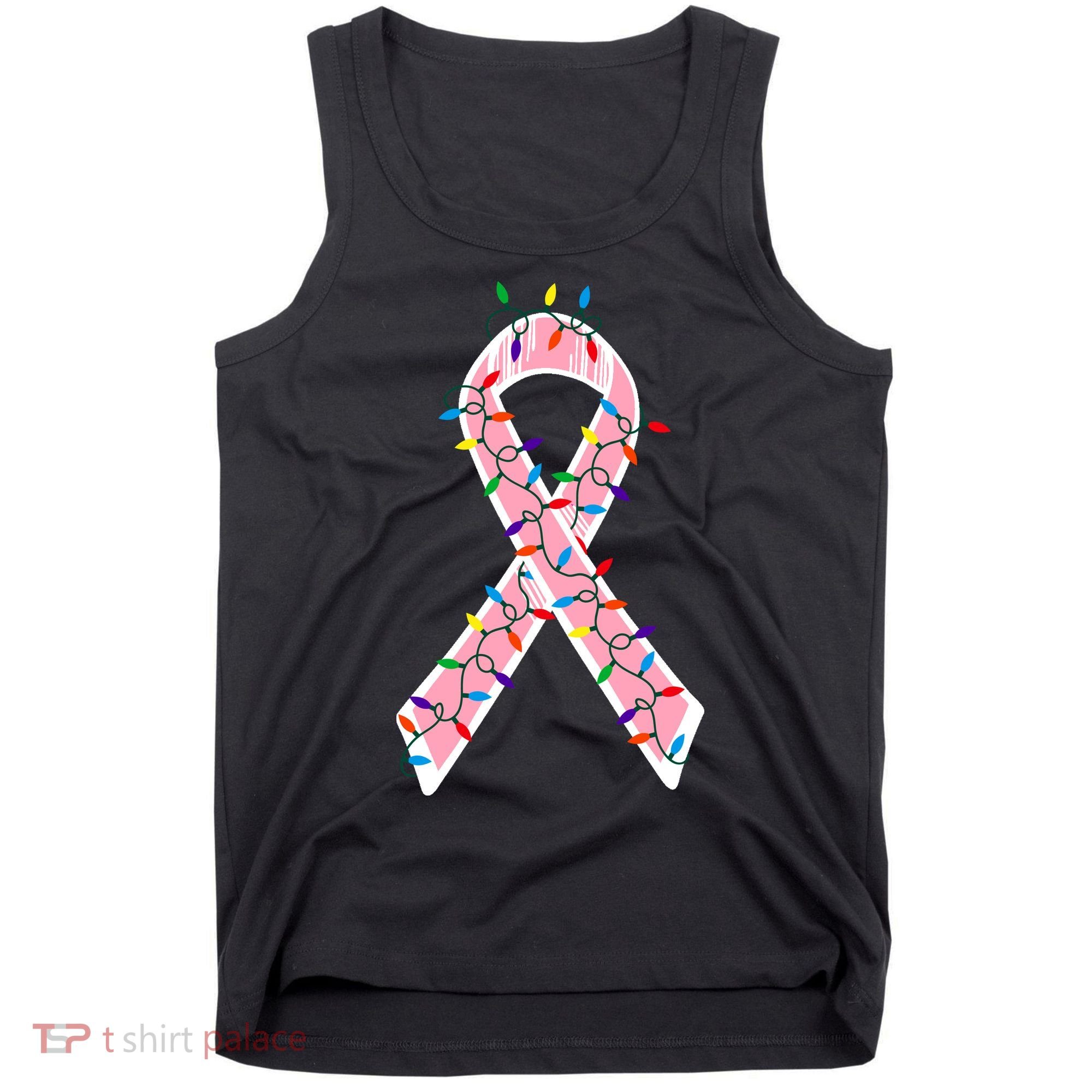 Christmas Lights Breast Cancer Ribbon Tank Top