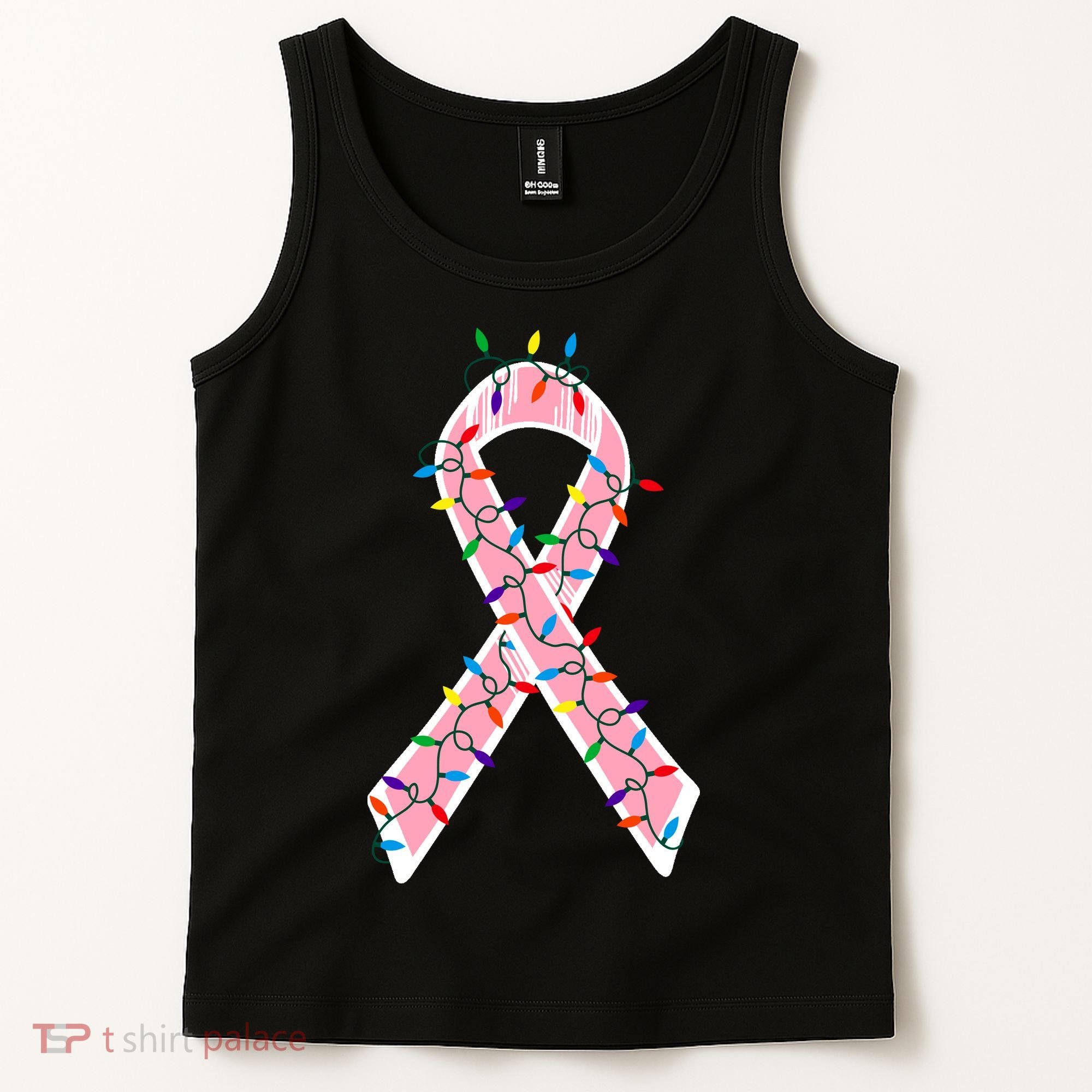 Christmas Lights Breast Cancer Ribbon Tank Top