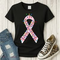 Christmas Lights Breast Cancer Ribbon Women's T-Shirt thumb 3