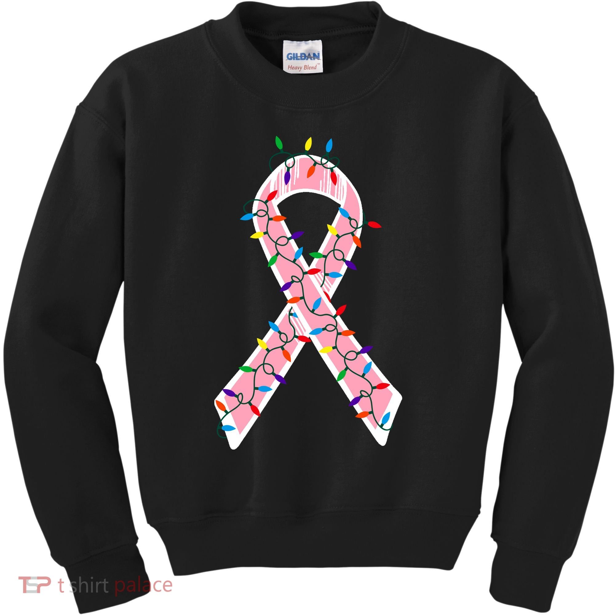 Christmas Lights Breast Cancer Ribbon Kids Sweatshirt