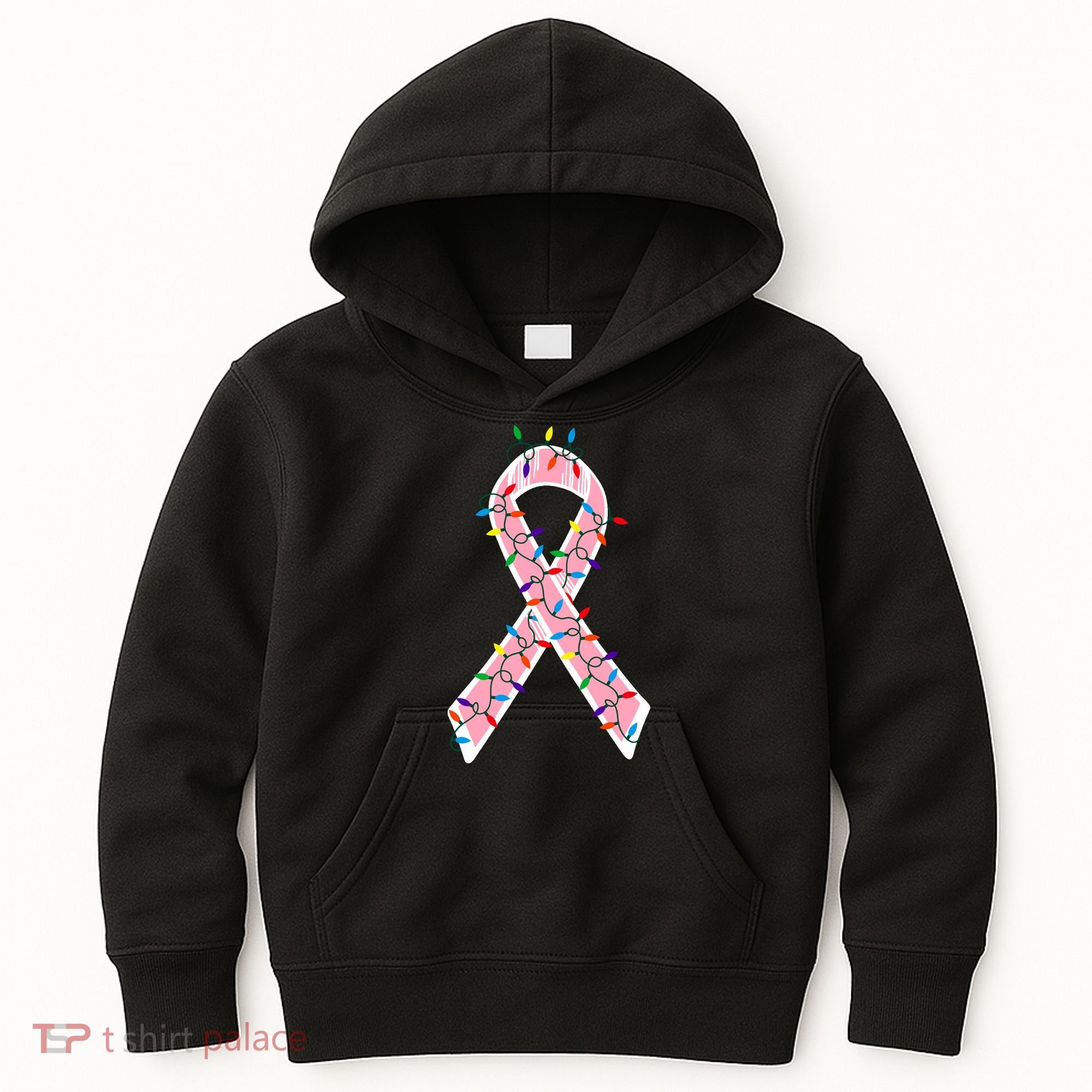 Christmas Lights Breast Cancer Ribbon Kids Hoodie