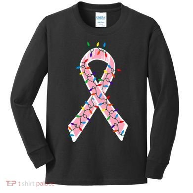 Christmas Lights Breast Cancer Ribbon Kids Long Sleeve Shirt
