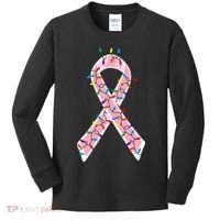 Christmas Lights Breast Cancer Ribbon Kids Long Sleeve Shirt thumb 0