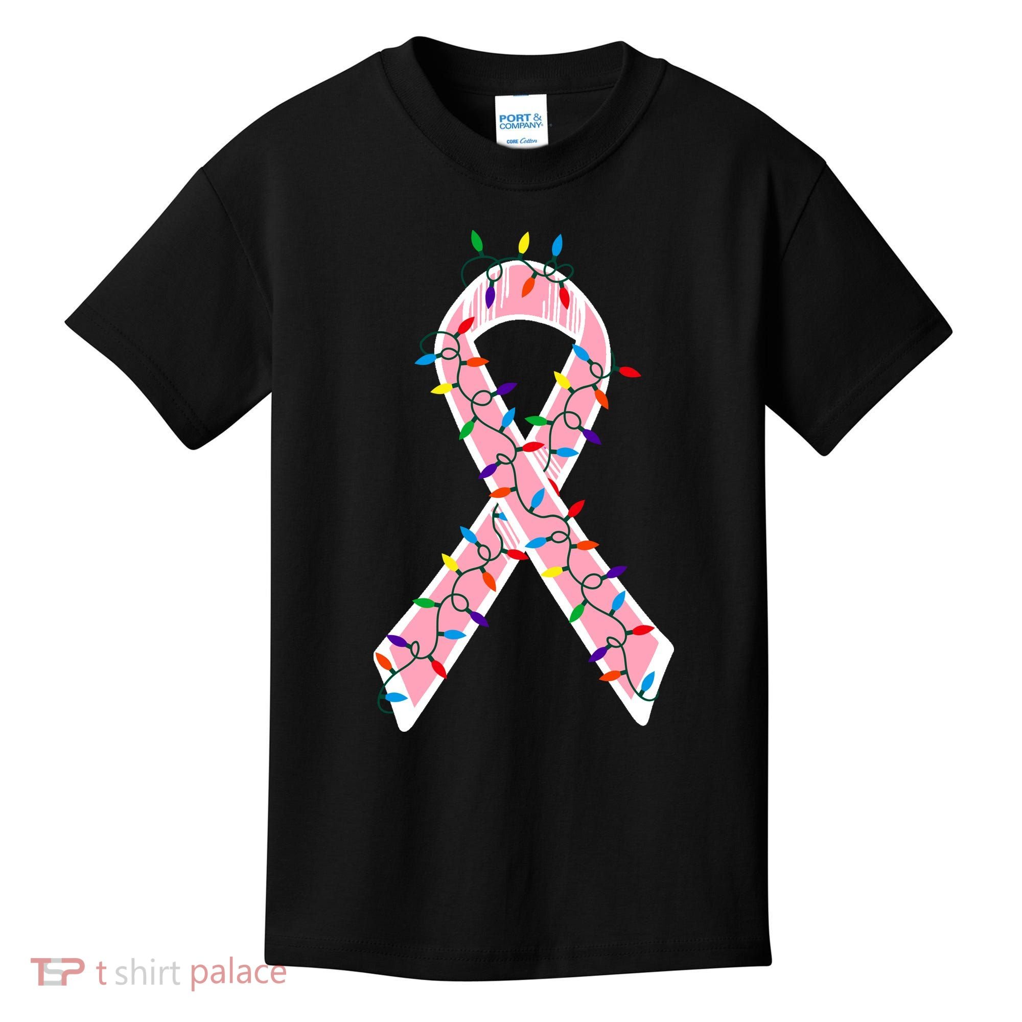 Christmas Lights Breast Cancer Ribbon Kids T-Shirt