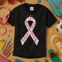 Christmas Lights Breast Cancer Ribbon Kids T-Shirt thumb 3