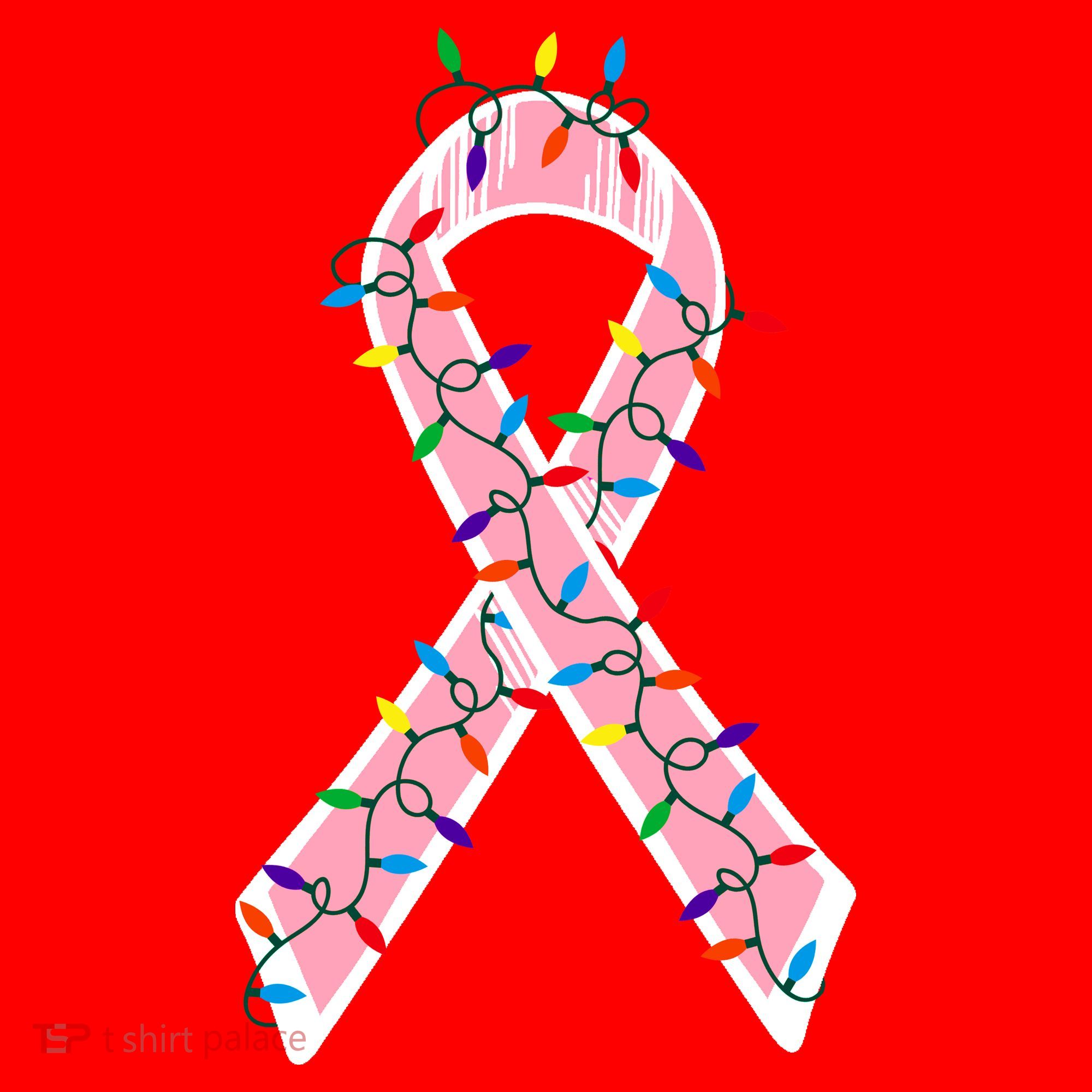 Christmas Lights Breast Cancer Ribbon Santa Hat