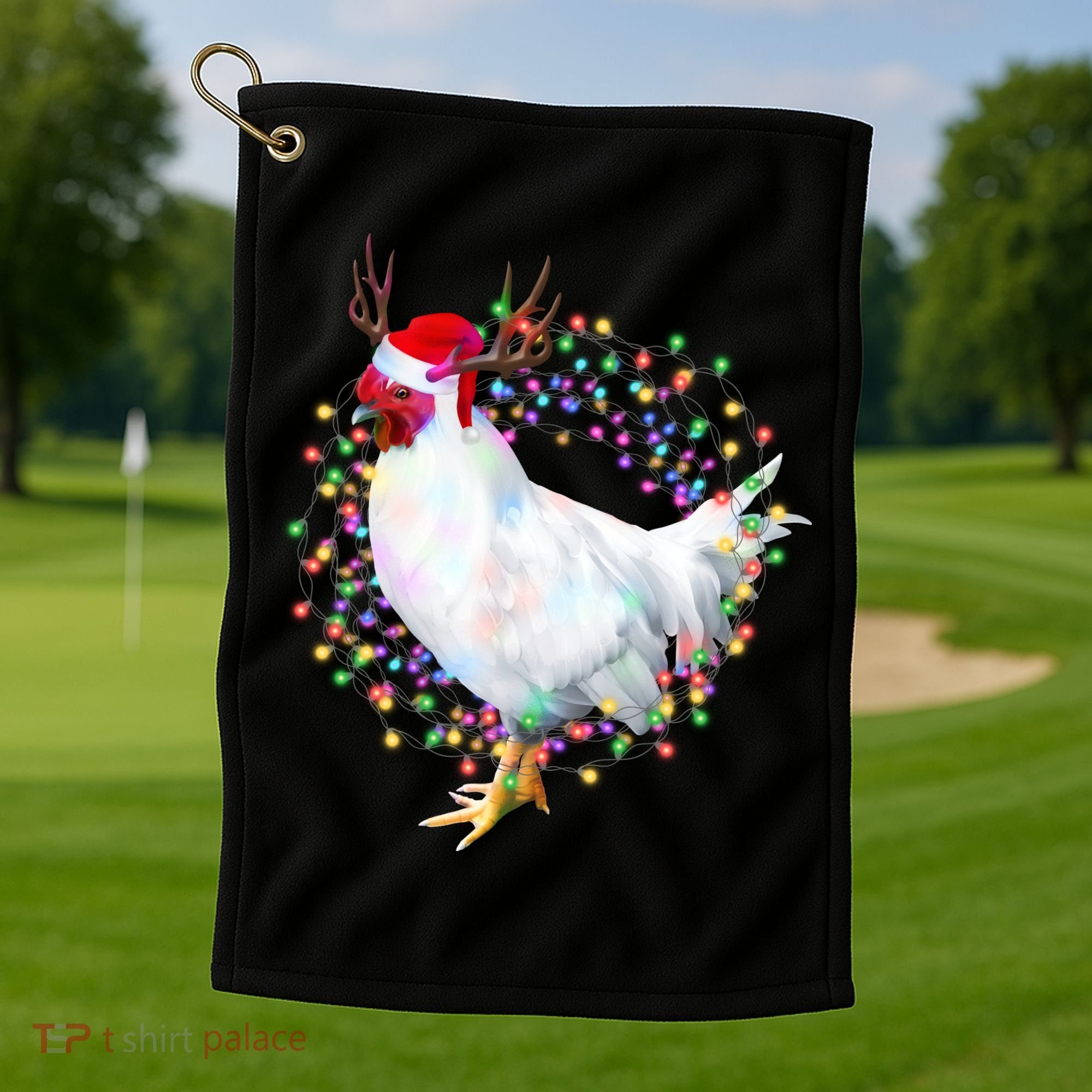 Christmas Lights Chicken Golf Towel