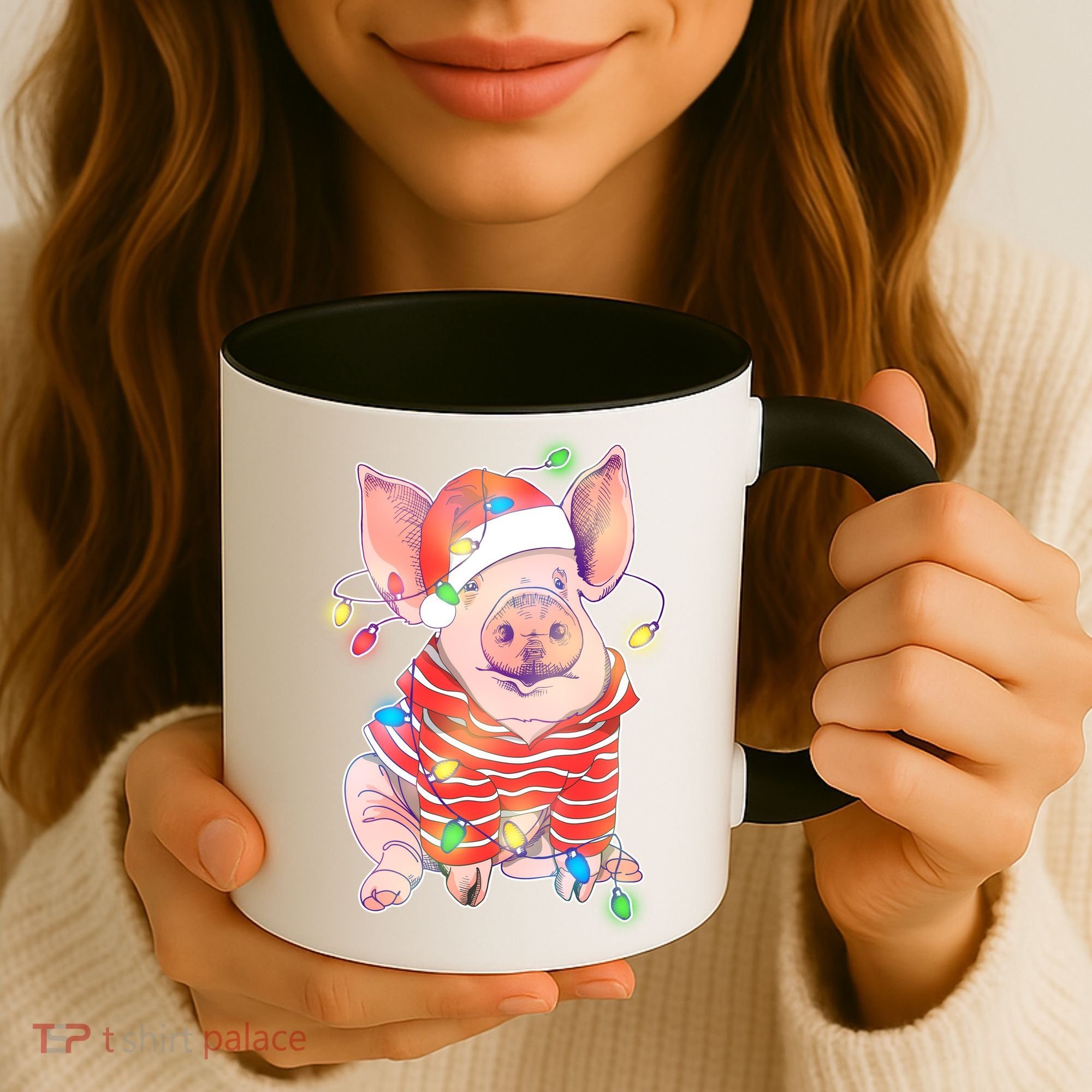 Christmas Lights Pig Coffee Mug