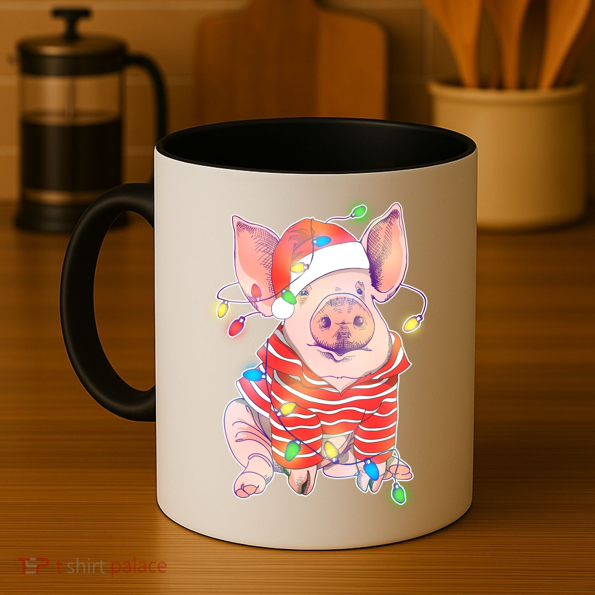 Christmas Lights Pig Coffee Mug