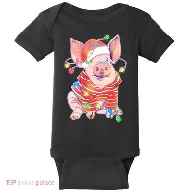 Christmas Lights Pig Baby Bodysuit