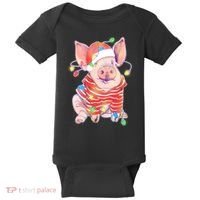 Christmas Lights Pig Baby Bodysuit thumb 0