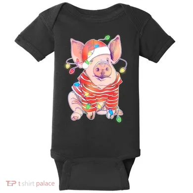 Christmas Lights Pig Baby Bodysuit