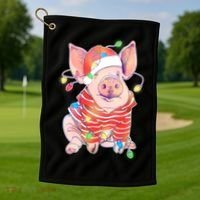 Christmas Lights Pig Golf Towel thumb 1