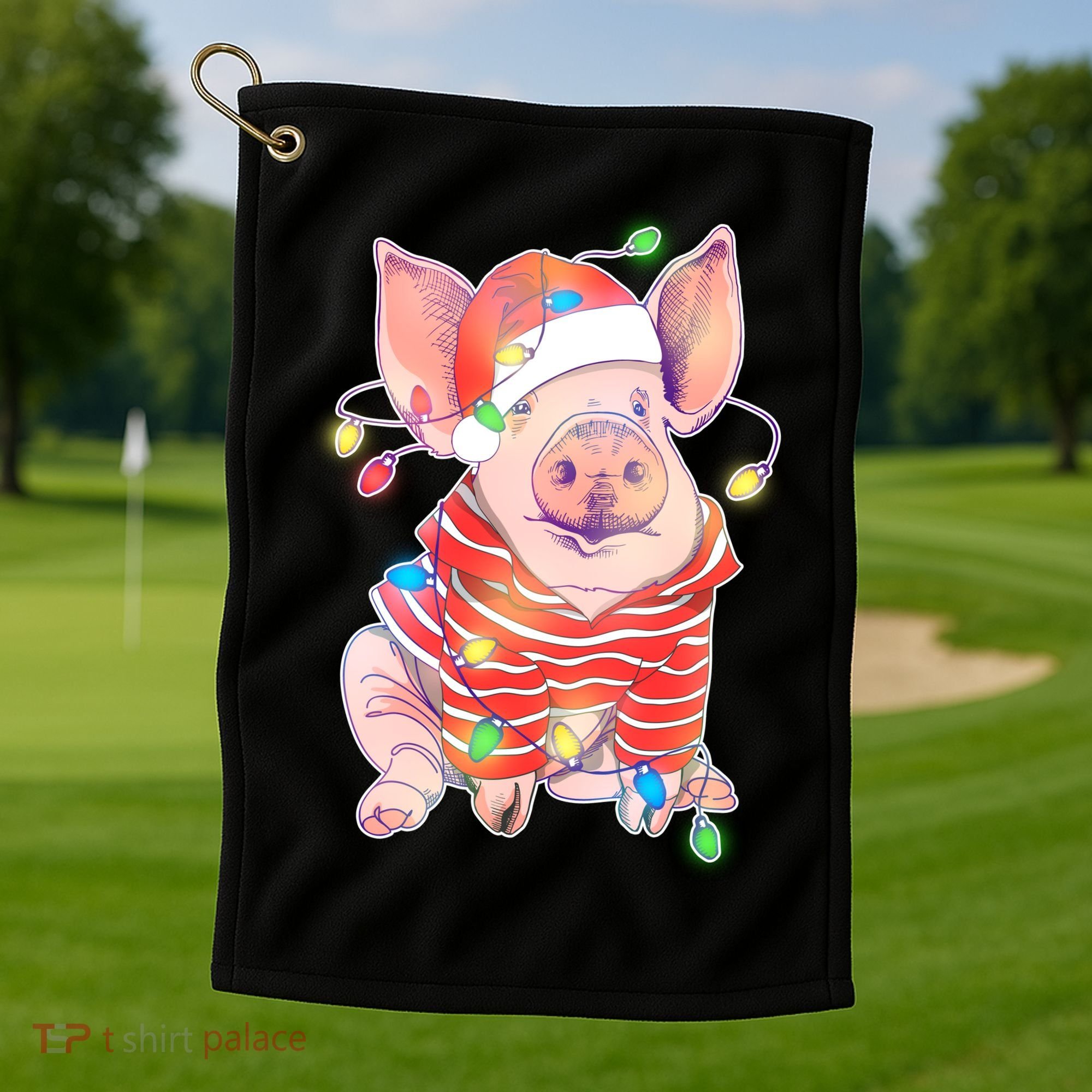 Christmas Lights Pig Golf Towel