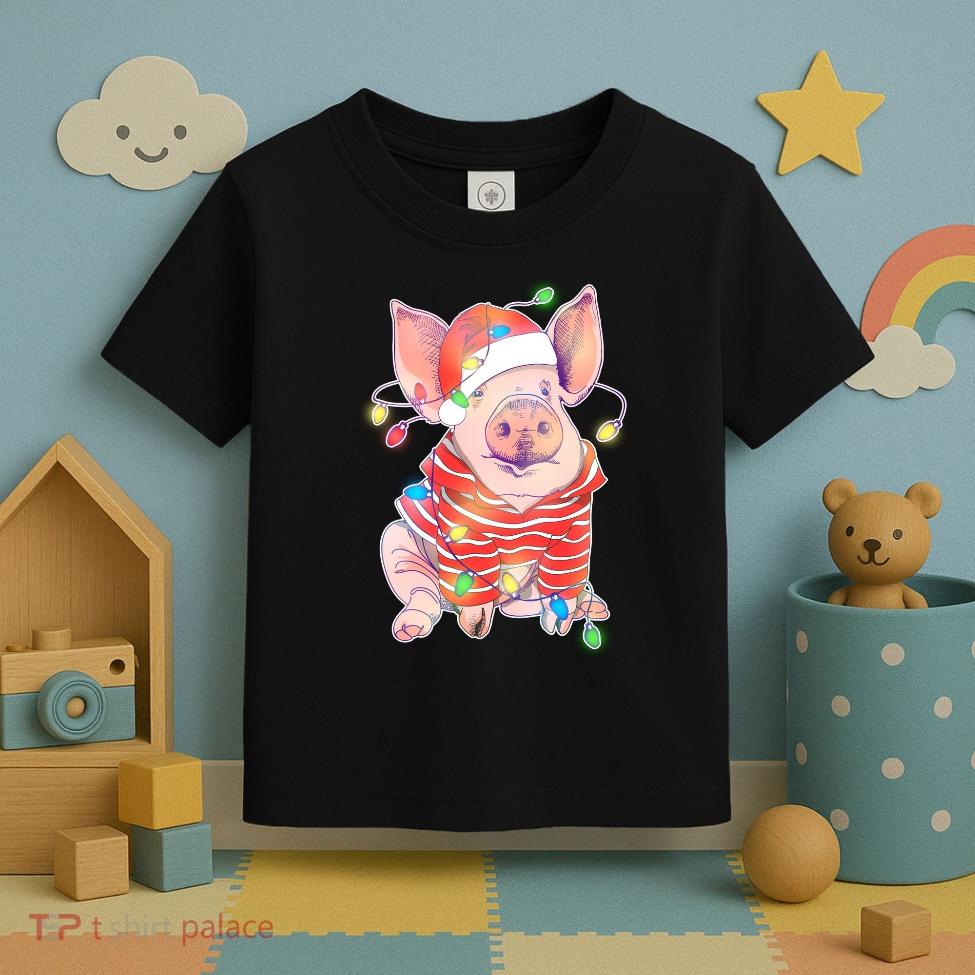 Christmas Lights Pig Toddler T-Shirt