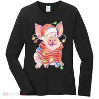 Christmas Lights Pig Women's Long Sleeve Shirt thumb 0