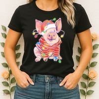 Christmas Lights Pig Women's T-Shirt thumb 2