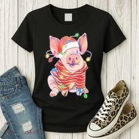 Christmas Lights Pig Women's T-Shirt thumb 3