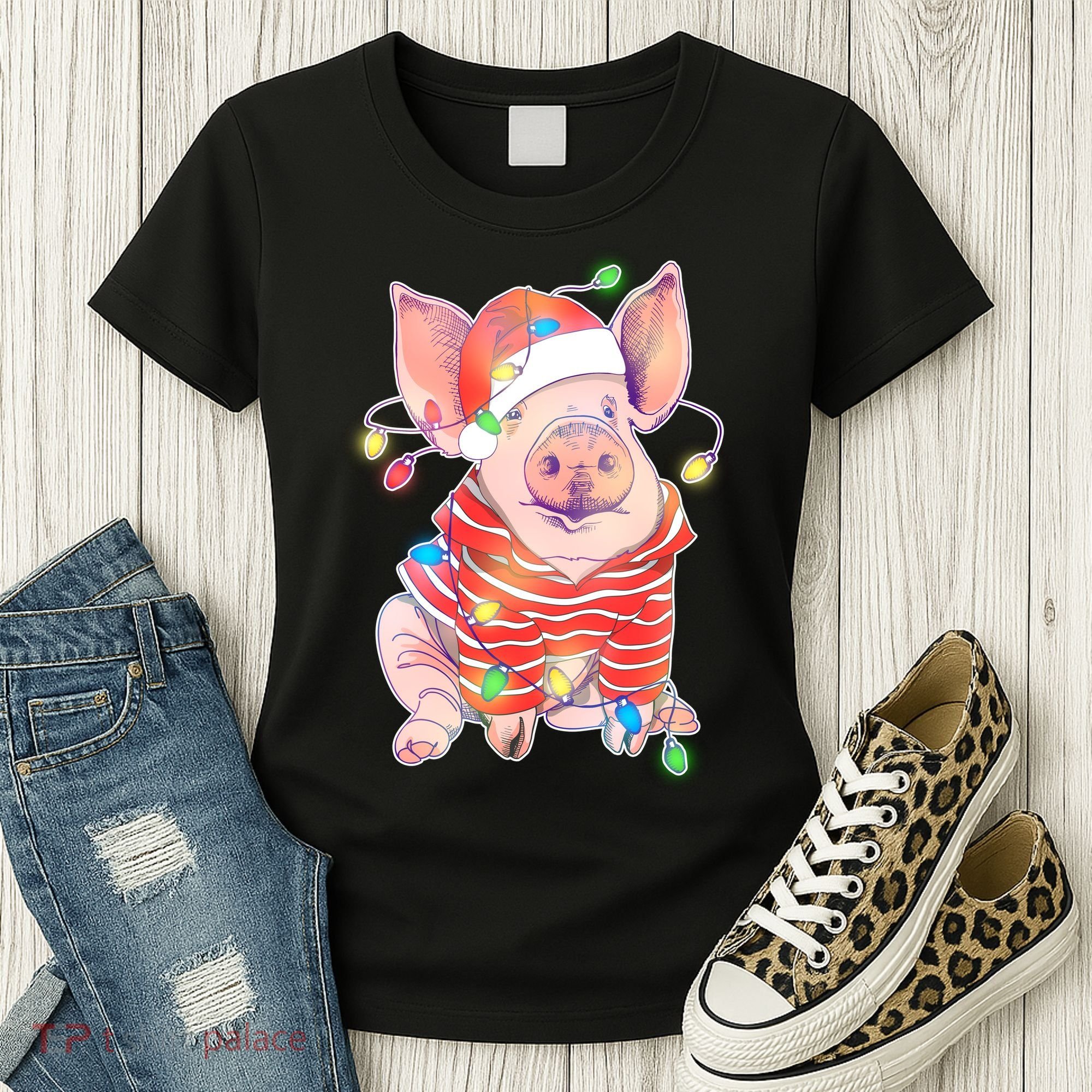 Christmas Lights Pig Women's T-Shirt