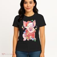 Christmas Lights Pig Women's T-Shirt thumb 4