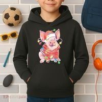 Christmas Lights Pig Kids Hoodie thumb 2