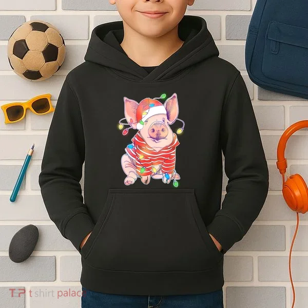 Christmas Lights Pig Kids Hoodie