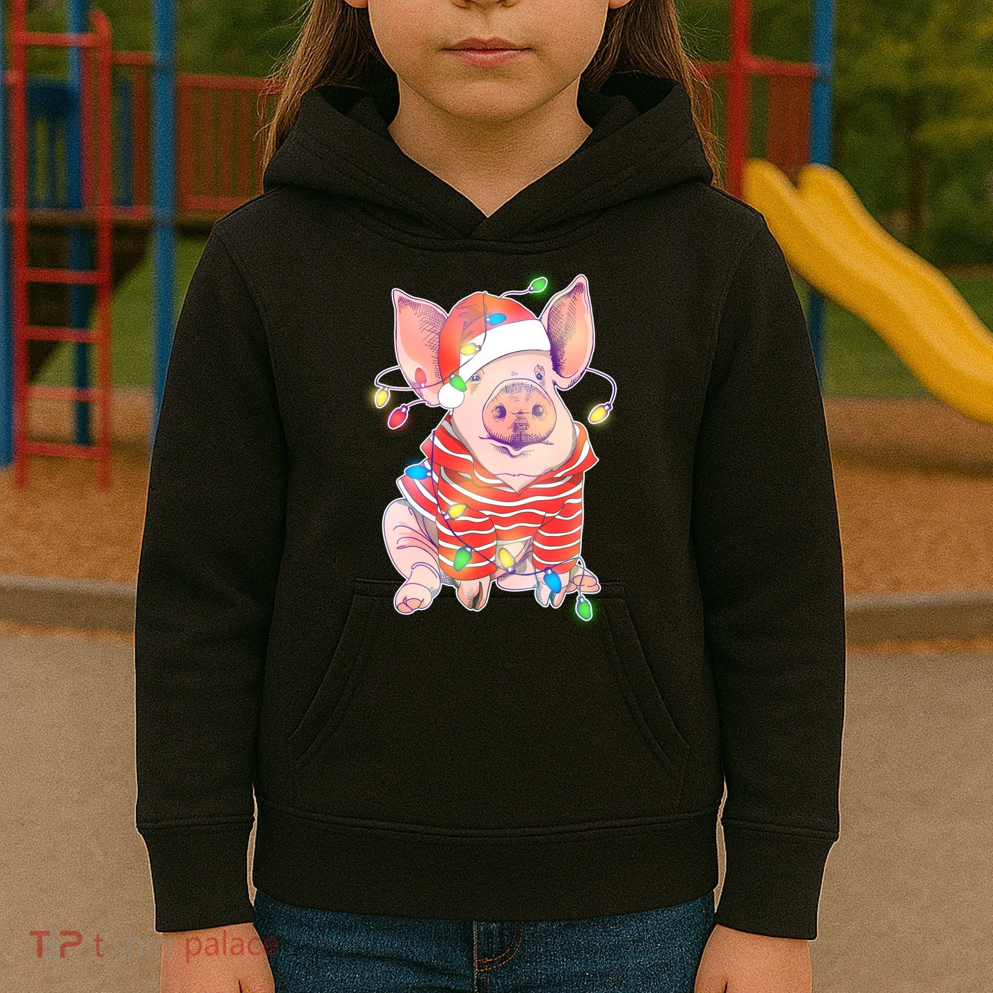 Christmas Lights Pig Kids Hoodie