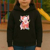 Christmas Lights Pig Kids Hoodie thumb 3