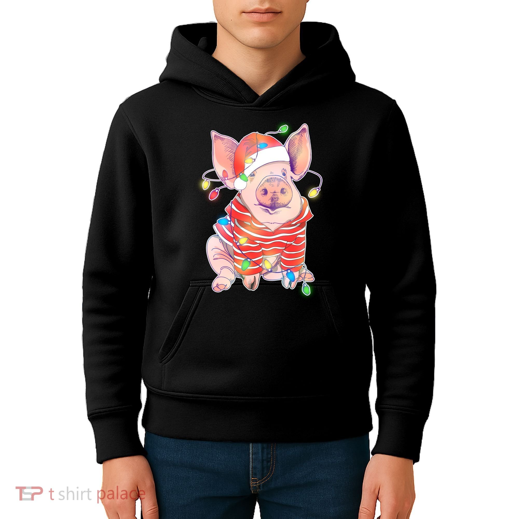 Christmas Lights Pig Kids Hoodie
