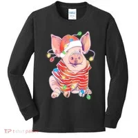 Christmas Lights Pig Kids Long Sleeve Shirt thumb 0
