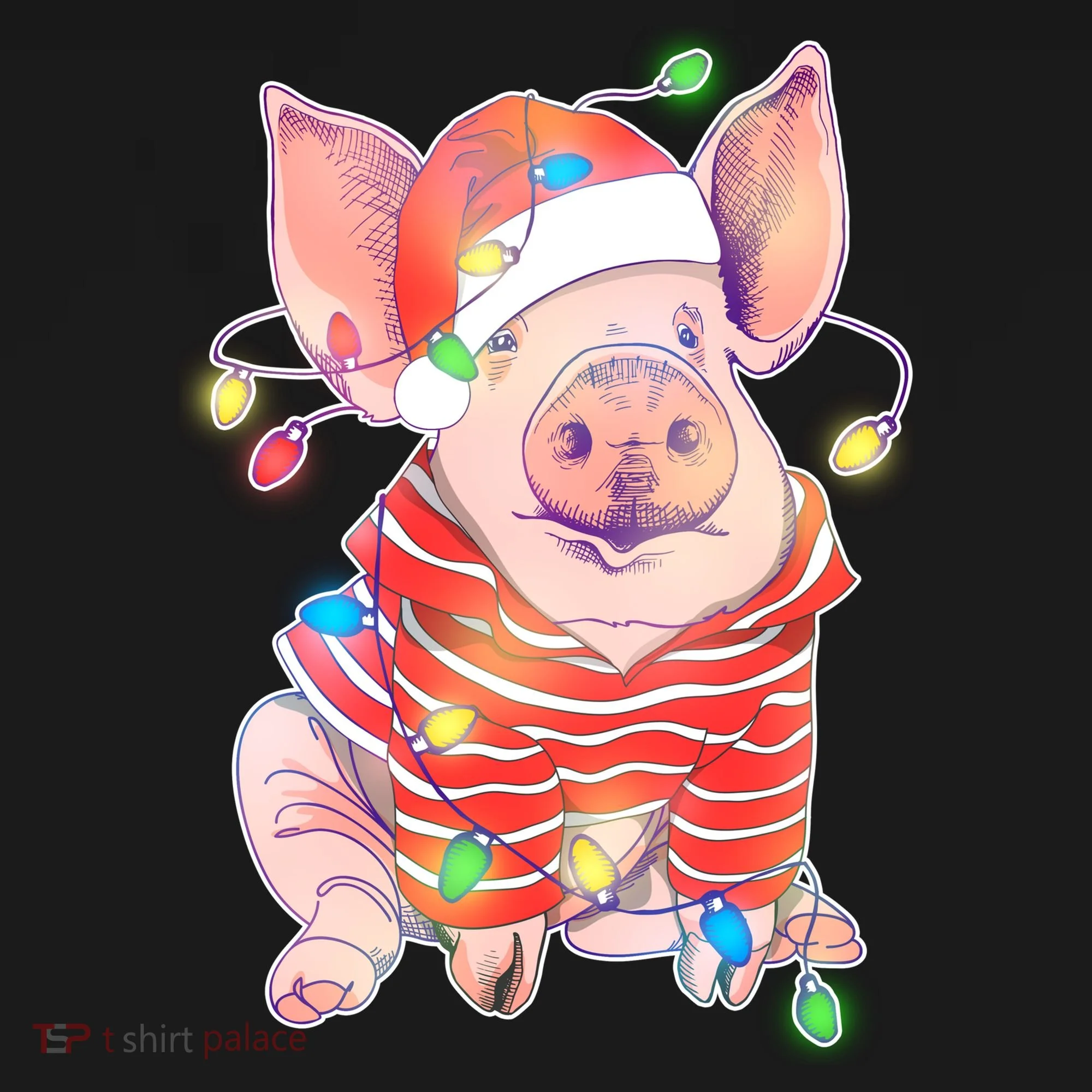 Christmas Lights Pig Kids Long Sleeve Shirt