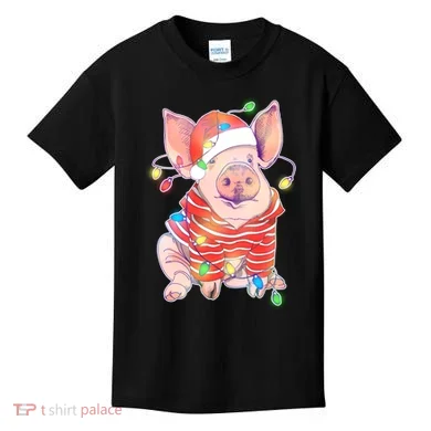 Christmas Lights Pig Kids T-Shirt