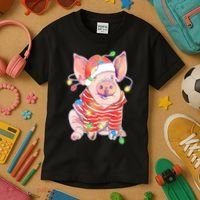 Christmas Lights Pig Kids T-Shirt thumb 3