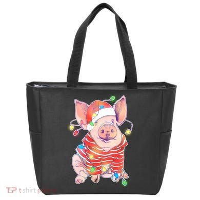 Christmas Lights Pig Tote Bag