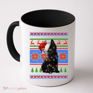 Christmas Lights Santa Cat Ugly Coffee Mug