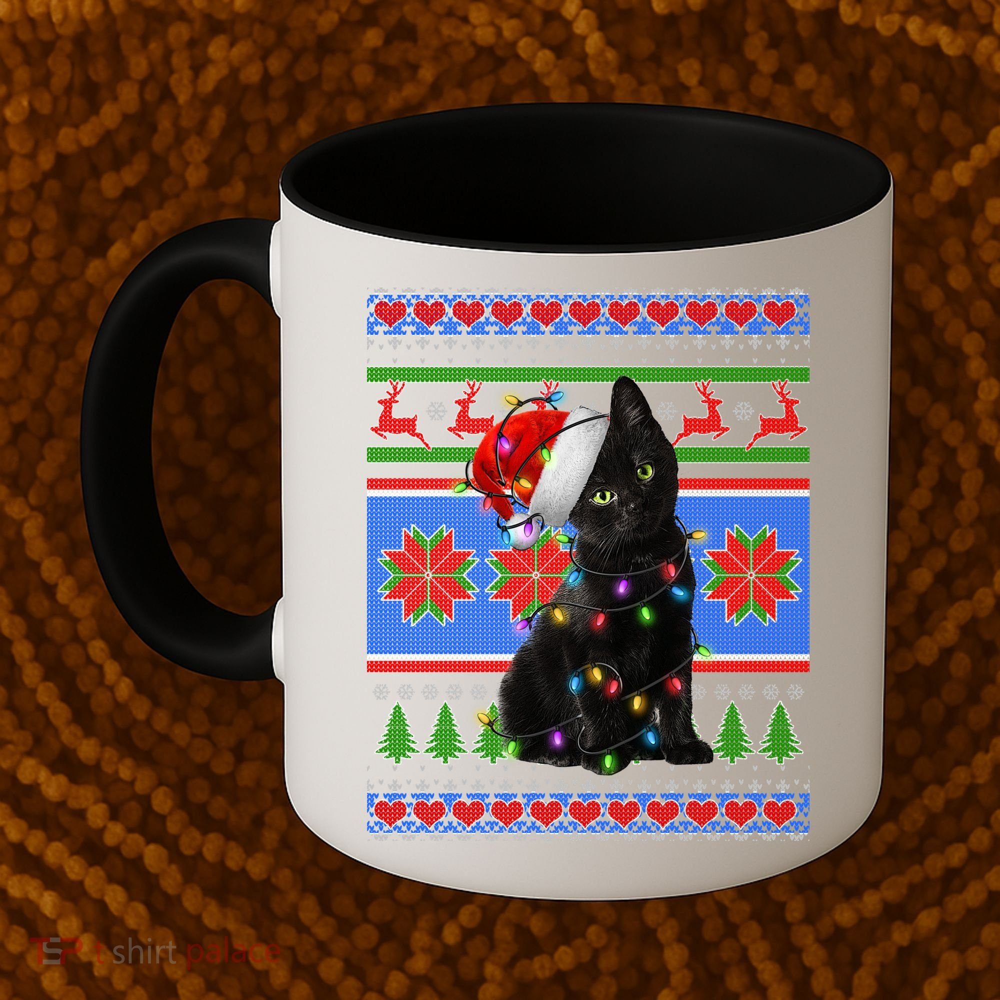 Christmas Lights Santa Cat Ugly Coffee Mug