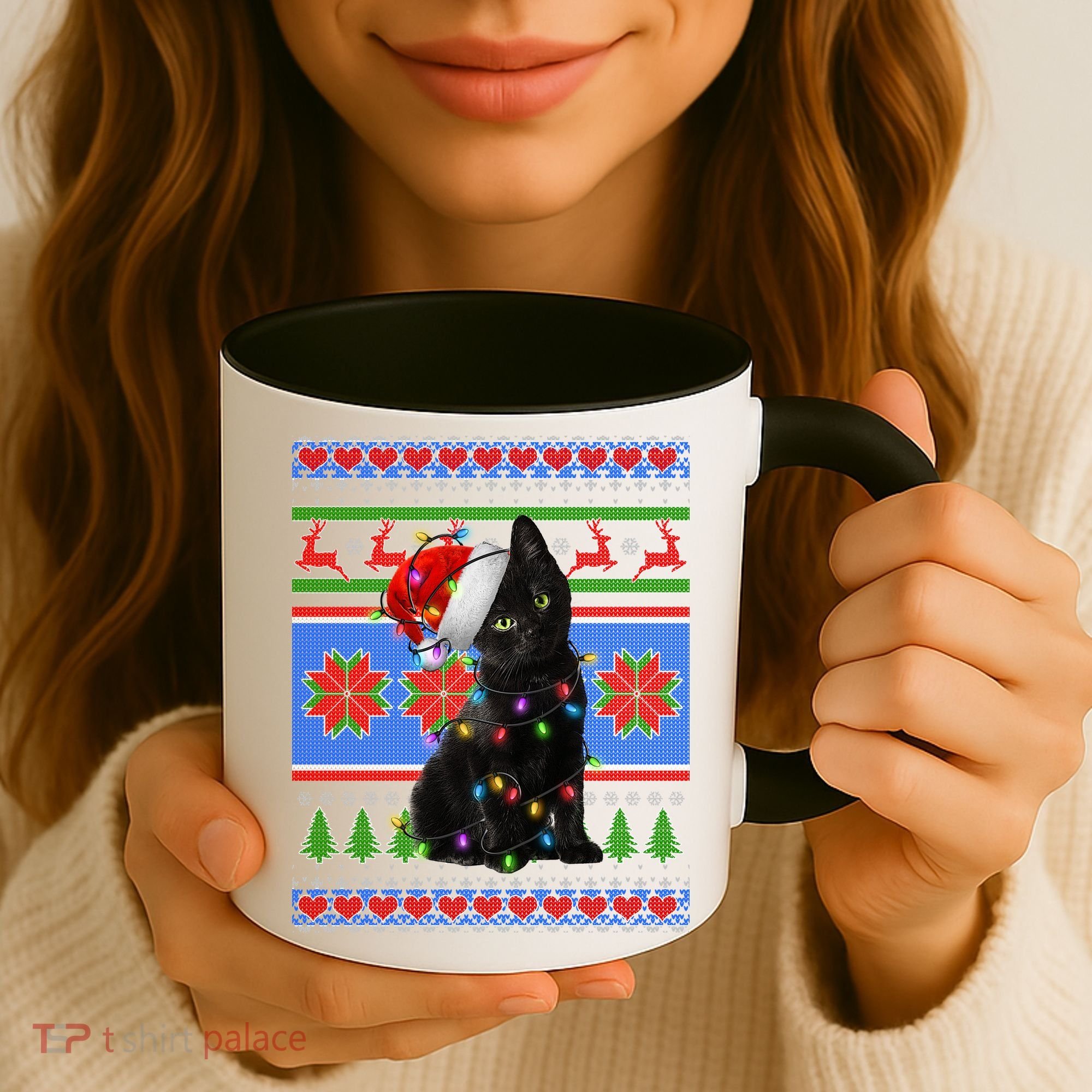 Christmas Lights Santa Cat Ugly Coffee Mug