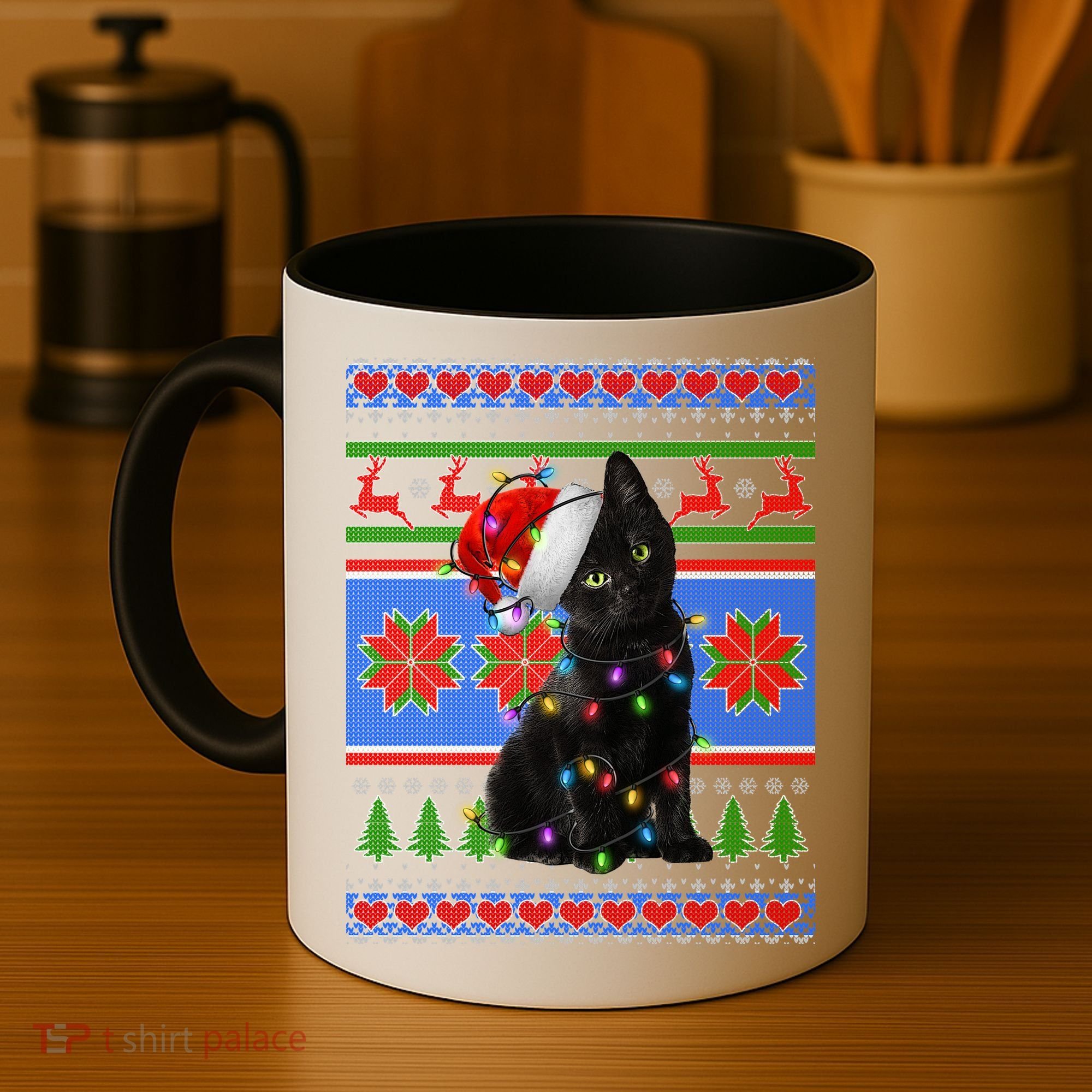 Christmas Lights Santa Cat Ugly Coffee Mug