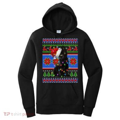 Christmas Lights Santa Cat Ugly Women's Hoodie