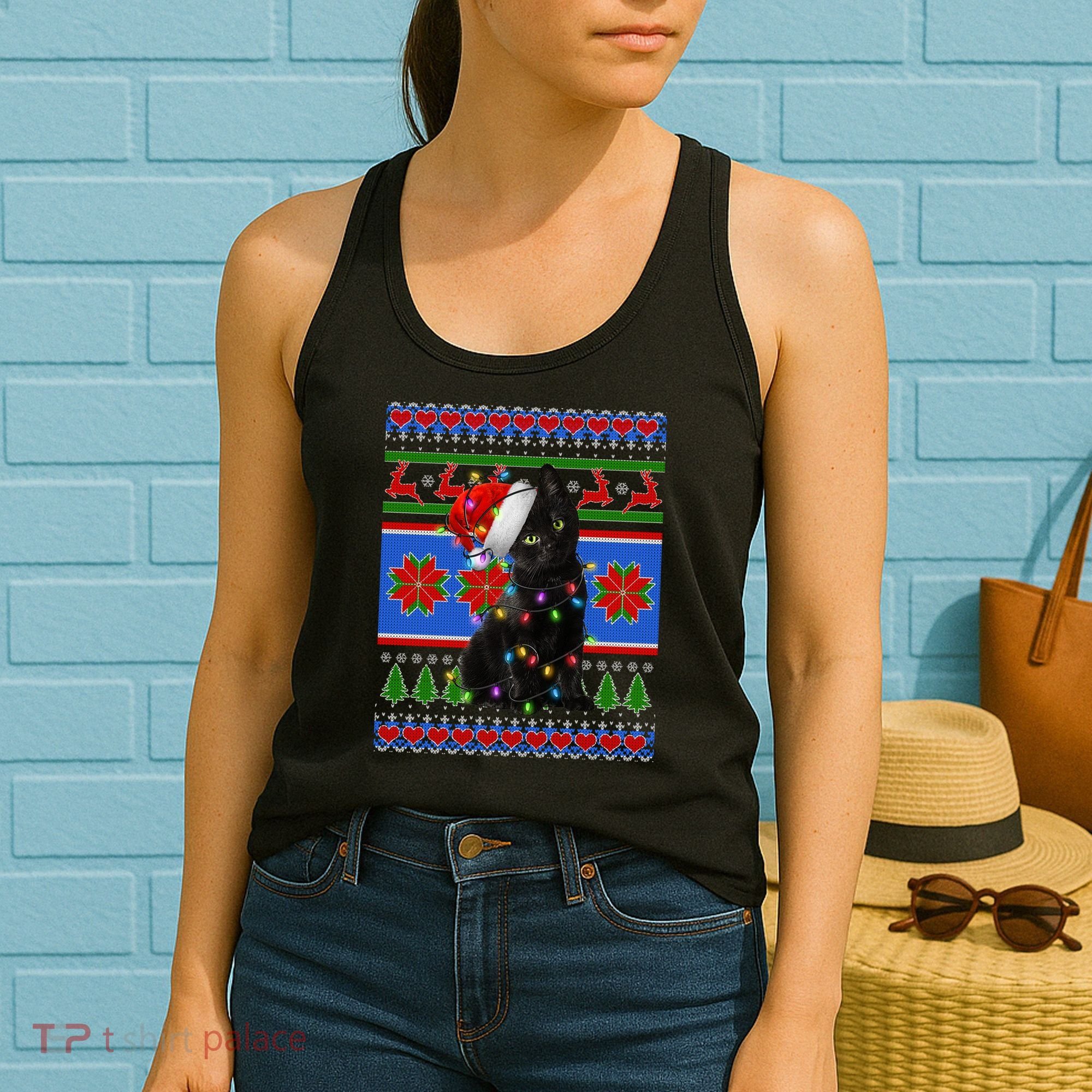 Christmas Lights Santa Cat Ugly Women's Tank Top