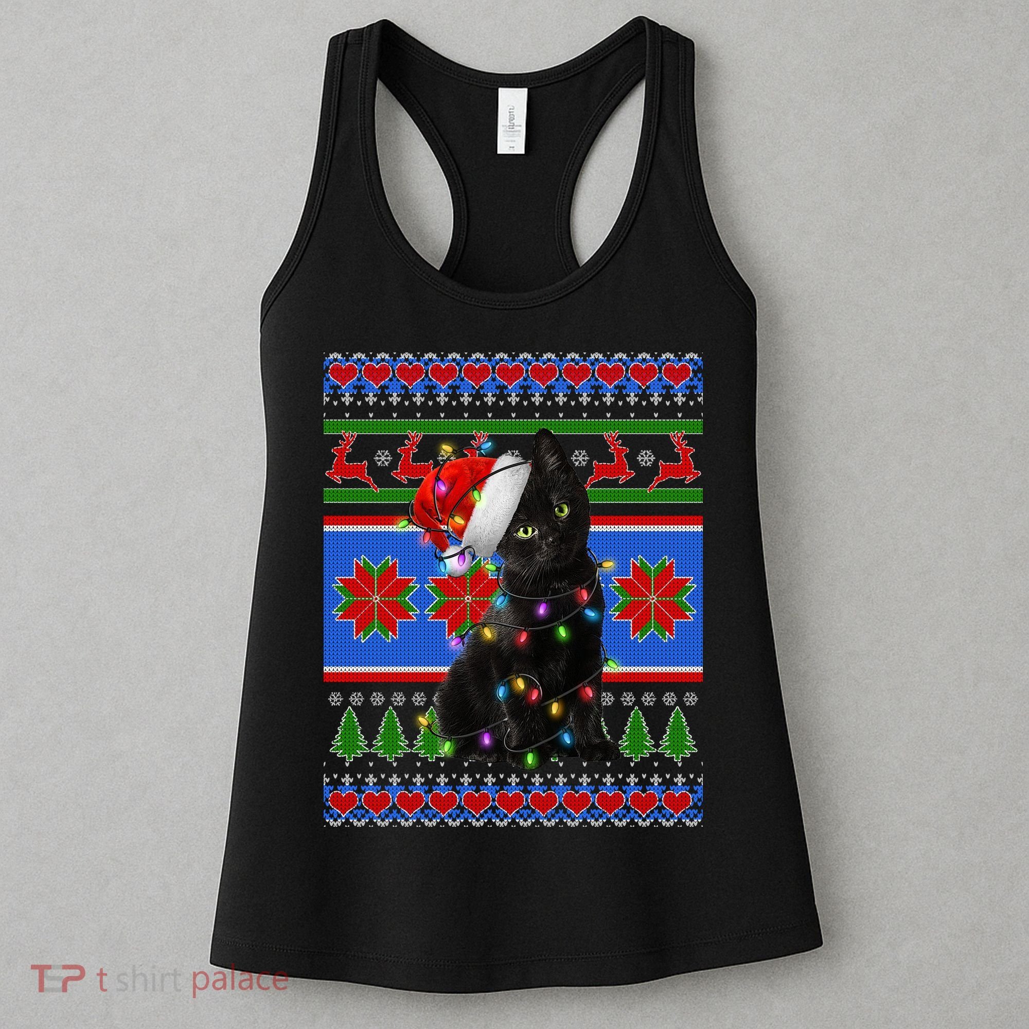 Christmas Lights Santa Cat Ugly Women's Tank Top
