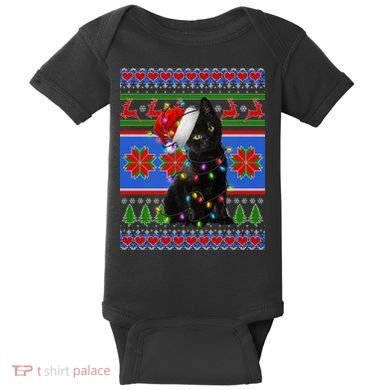 Christmas Lights Santa Cat Ugly Baby Bodysuit
