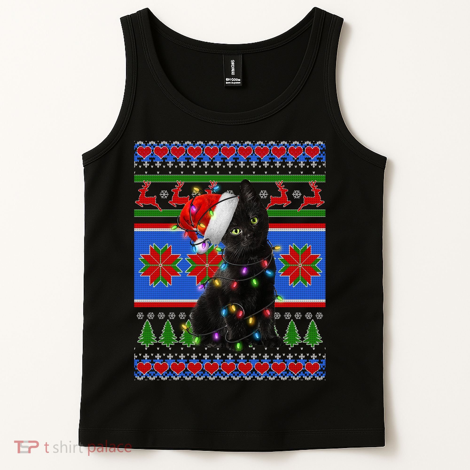 Christmas Lights Santa Cat Ugly Tank Top