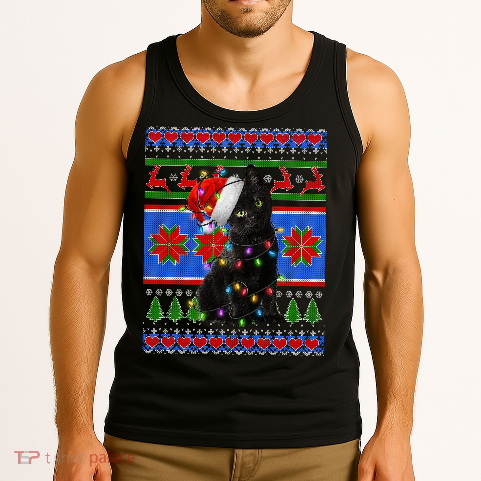 Christmas Lights Santa Cat Ugly Tank Top