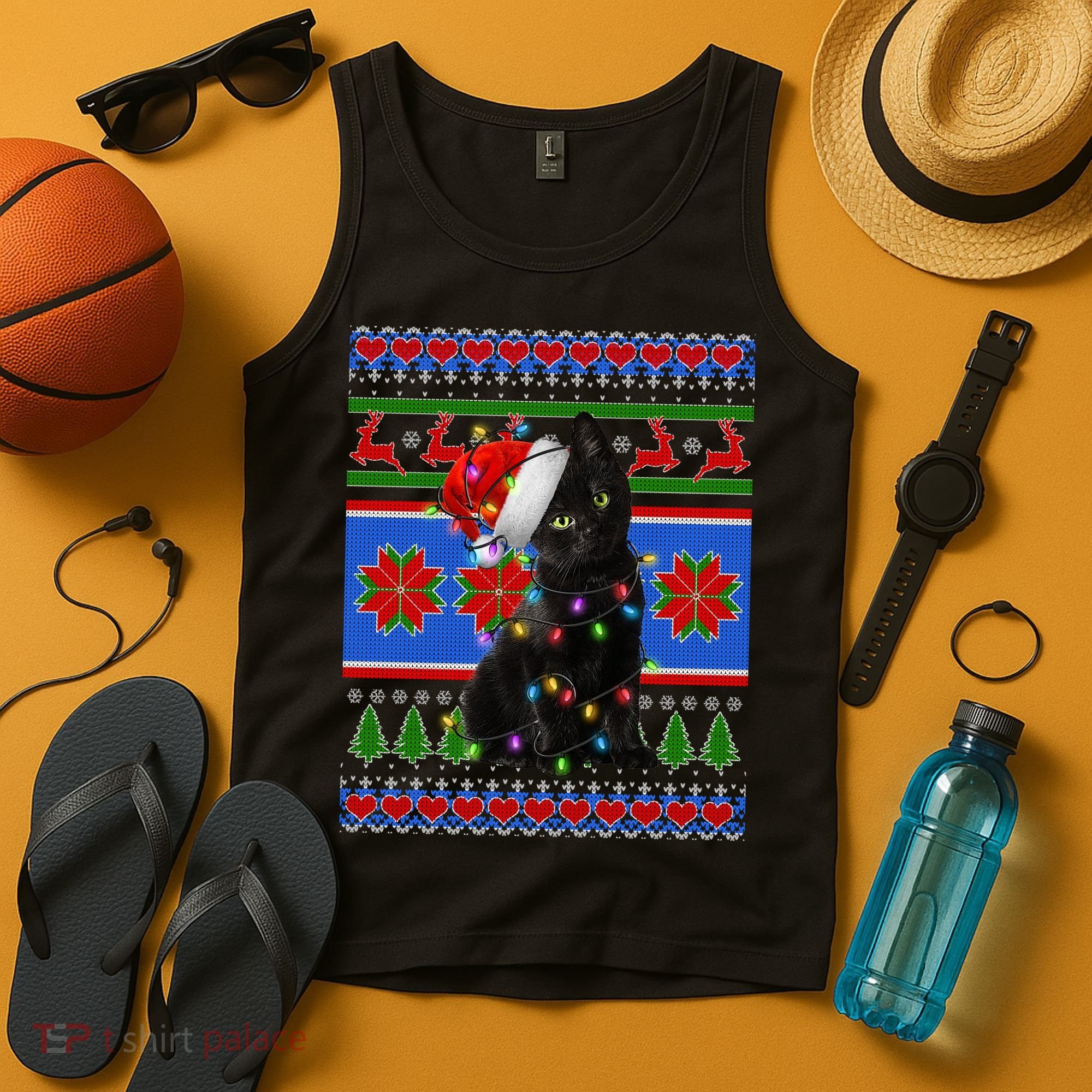 Christmas Lights Santa Cat Ugly Tank Top