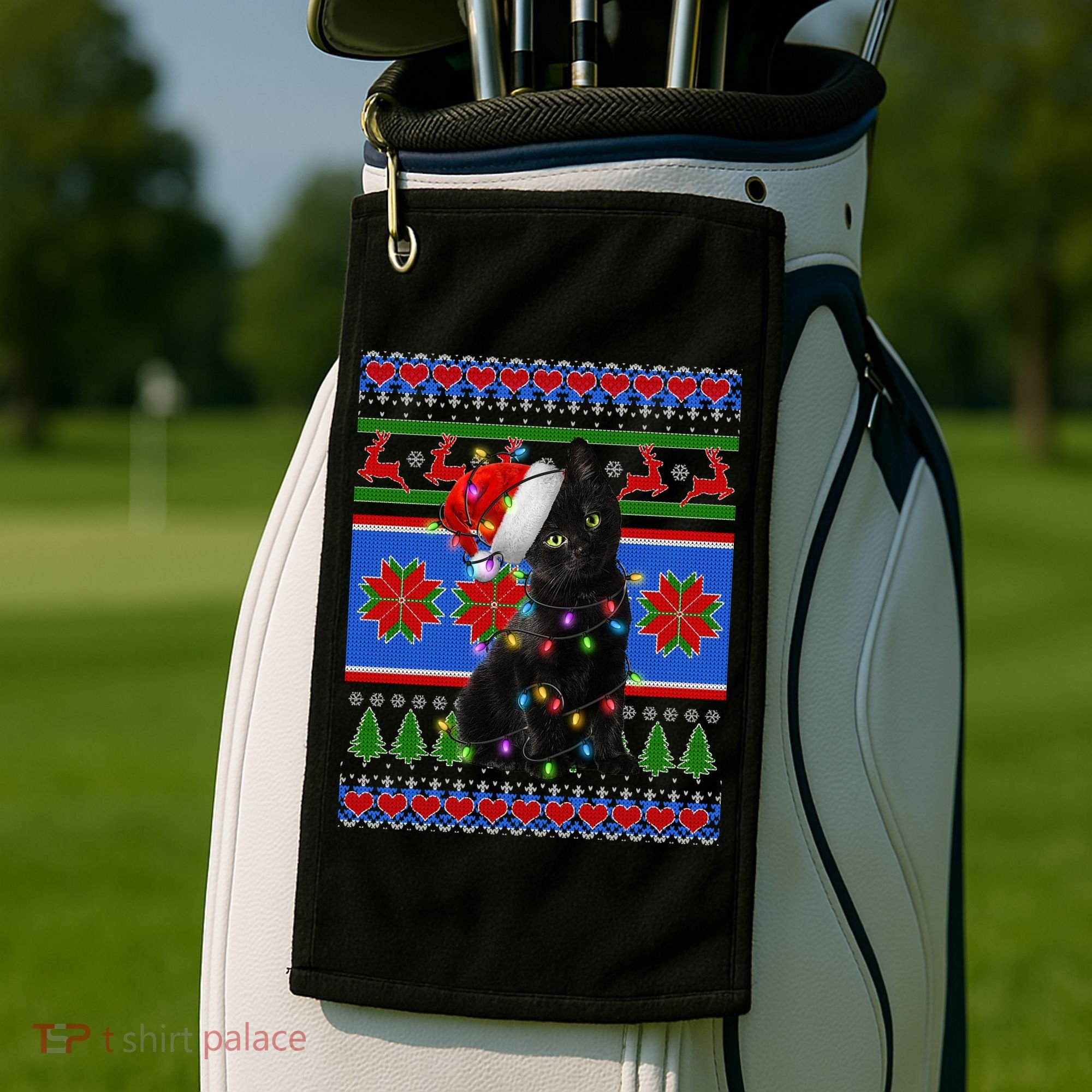 Christmas Lights Santa Cat Ugly Golf Towel