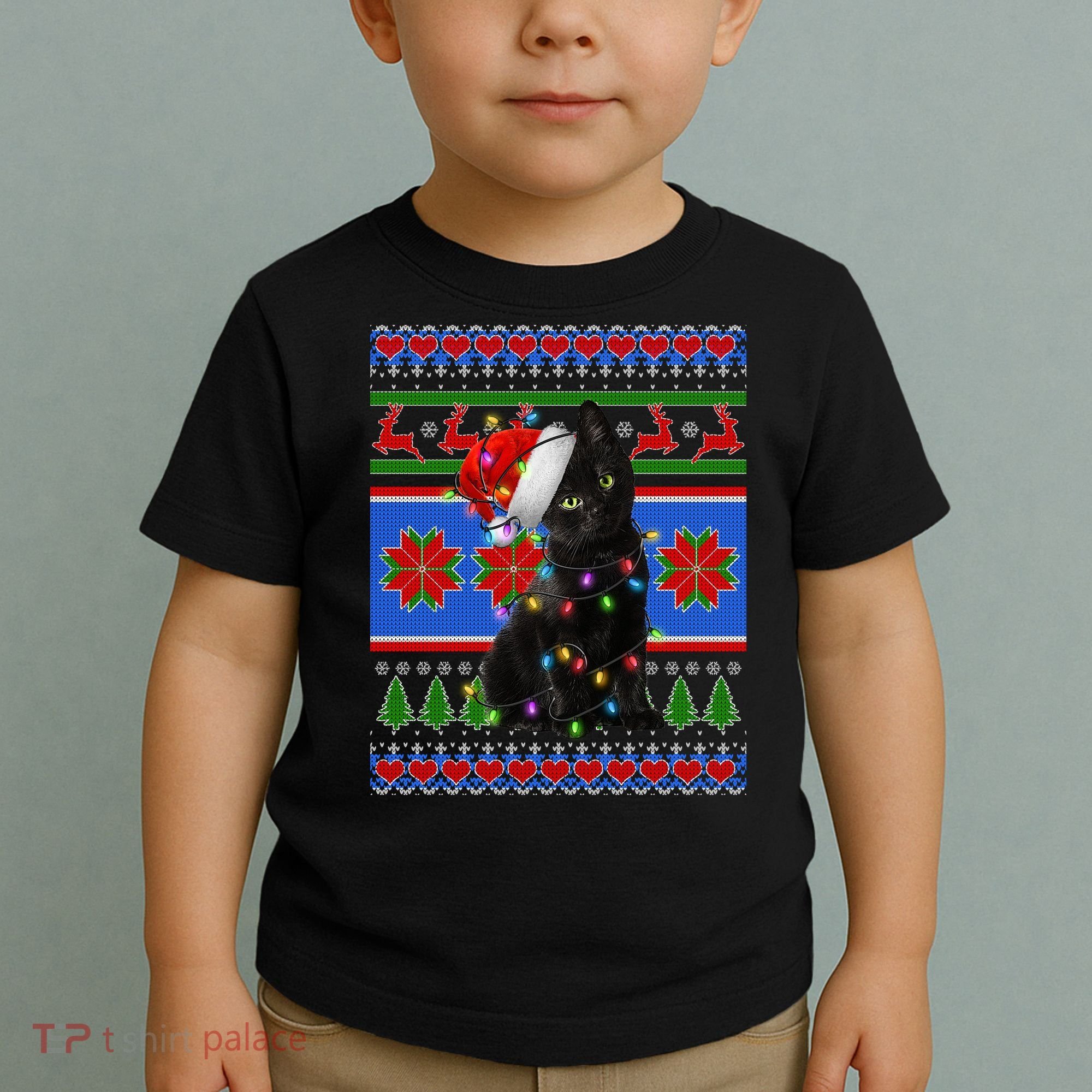 Christmas Lights Santa Cat Ugly Toddler T-Shirt